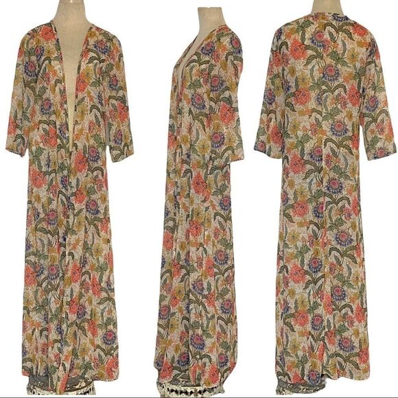 Floral Print Kimono Duster Show Me Your MuMu Bloomtastic Karmyn Cape Size Small - Picture 9 of 11